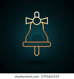 Gold line Merry Christmas ringing bell icon isolated on dark blue background. Alarm symbol, service bell, handbell sign, notification.  Vector