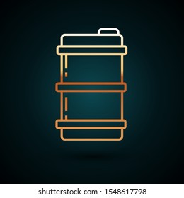 Gold line Metal beer keg icon isolated on dark blue background.  Vector Illustration