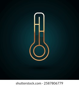 Gold line Meteorology thermometer measuring icon isolated on dark blue background. Thermometer equipment showing hot or cold weather.  Vector