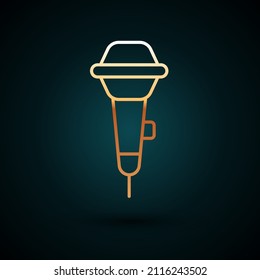 Gold line Microphone icon isolated on dark blue background. On air radio mic microphone. Speaker sign.  Vector