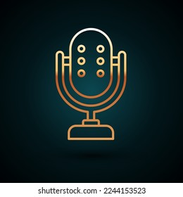 Gold line Microphone icon isolated on dark blue background. On air radio mic microphone. Speaker sign.  Vector