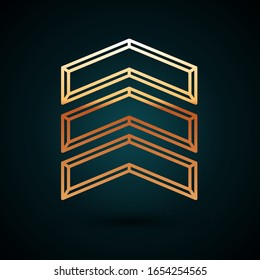 Gold line Military rank icon isolated on dark blue background. Military badge sign.  Vector Illustration