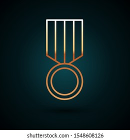 Gold line Military reward medal icon isolated on dark blue background. Army sign.  Vector Illustration