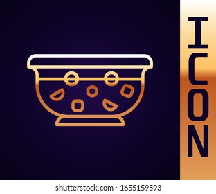 Gold line Mixed punch with fresh fruits in bowl icon isolated on black background.  Vector Illustration