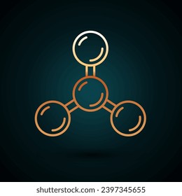 Icono de molécula de línea dorada aislado en fondo azul oscuro. Estructura de moléculas en la química, profesores de ciencias afiche educativo innovador.  Vector