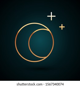 Gold line Moon and stars icon isolated on dark blue background.  Vector Illustration