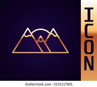 Gold line Mountains icon isolated on black background. Symbol of victory or success concept.  Vector