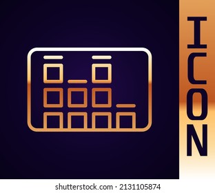 Gold line Music equalizer icon isolated on black background. Sound wave. Audio digital equalizer technology, console panel, pulse musical.  Vector