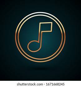 Gold line Music note, tone icon isolated on dark blue background.  Vector Illustration