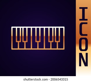 Gold line Music synthesizer icon isolated on black background. Electronic piano.  Vector