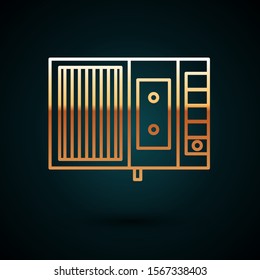 Gold line Music tape player icon isolated on dark blue background. Portable music device.  Vector Illustration