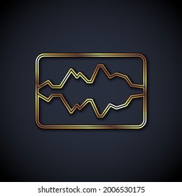 Gold line Music wave equalizer icon isolated on black background. Sound wave. Audio digital equalizer technology, console panel, pulse musical.  Vector