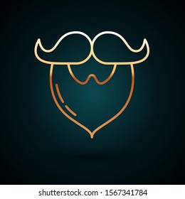 Gold line Mustache and beard icon isolated on dark blue background. Barbershop symbol. Facial hair style.  Vector Illustration