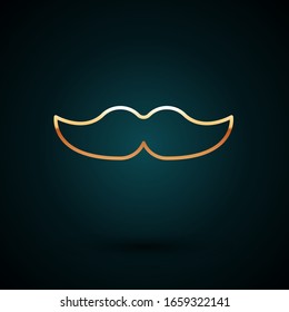 Gold line Mustache icon isolated on dark blue background. Barbershop symbol. Facial hair style.  Vector Illustration