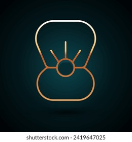 Gold line Natural open shell with pearl icon isolated on dark blue background. Scallop sea shell. Seashell sign.  Vector