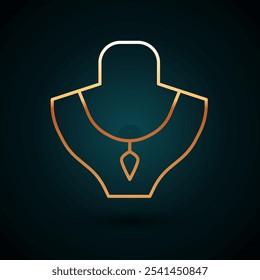 Gold line Necklace on mannequin icon isolated on dark blue background.  Vector