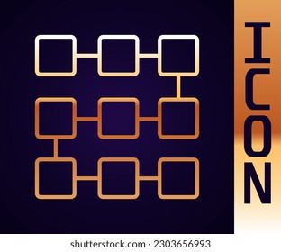 Gold line NFT blockchain technology icon isolated on black background. Non fungible token. Digital crypto art concept.  Vector