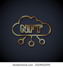 Icono de la nube de NFT de la línea del oro aislado en fondo negro. Token no fungible. Concepto digital de arte criptográfico.  Vector