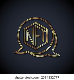 Gold line NFT Digital crypto art icon isolated on black background. Non fungible token.  Vector