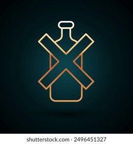 Gold line No alcohol icon isolated on dark blue background. Prohibiting alcohol beverages. Forbidden symbol with beer bottle glass.  Vector