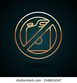 Gold line No canister for gasoline icon isolated on dark blue background. Diesel gas icon.  Vector Illustration