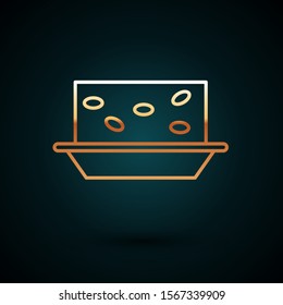 Gold line Nougat with nuts icon isolated on dark blue background.  Vector Illustration