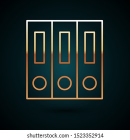 Gold line Office folders with papers and documents icon isolated on dark blue background. Office binders. Archives folder sign.  Vector Illustration
