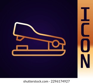 Gold line Office stapler icon isolated on black background. Stapler, staple, paper, cardboard, office equipment.  Vector