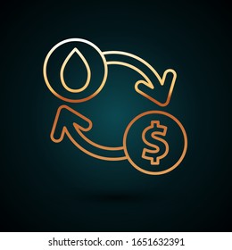 Gold line Oil exchange, water transfer, convert icon isolated on dark blue background.  Vector Illustration