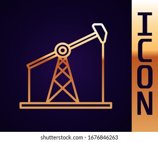 Icono de la bomba de aceite o del gato de la bomba aislado en fondo negro. Plataforma petrolera.  Ilustración vectorial