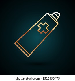 Gold line Ointment cream tube medicine icon isolated on dark blue background. Tube, container, toothpaste, cream sign.  Vector Illustration