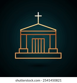 Línea de oro Icono de cripta antigua aislado sobre fondo azul oscuro. Símbolo del cementerio. Osario o cripta para entierro de difuntos.  Vector