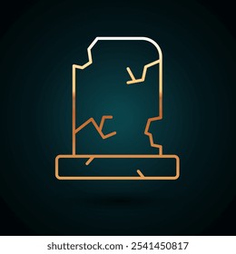 Gold line Old grave with tombstone icon isolated on dark blue background.  Vector