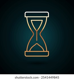 Gold line Old hourglass with flowing sand icon isolated on dark blue background. Sand clock sign. Business and time management concept.  Vector