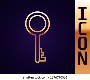 Línea dorada Icono de tecla anterior aislado en fondo negro. Ilustración vectorial
