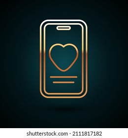 Gold Line Online Dating App And Chat Icon Isolated On Dark Blue Background. International Happy Women Day.  Vector