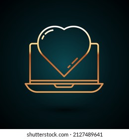 Gold Line Online Dating App And Chat Icon Isolated On Dark Blue Background. International Happy Women Day.  Vector Illustration