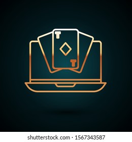 Gold line Online poker table game icon isolated on dark blue background. Online casino.  Vector Illustration