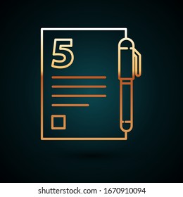 Gold line Open book icon isolated on dark blue background.  Vector Illustration