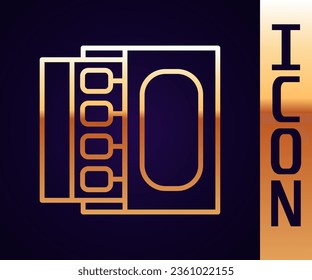 Gold line Open matchbox and matches icon isolated on black background.  Vector