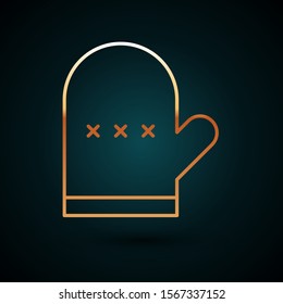 Gold line Oven glove icon isolated on dark blue background. Kitchen potholder sign. Cooking glove.  Vector Illustration