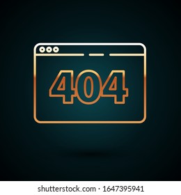 Gold line Page with a 404 error icon isolated on dark blue background. Template reports that the page is not found.  Vector Illustration