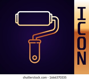 Icono de pincel de rodillo dorado aislado en fondo negro. Ilustración vectorial