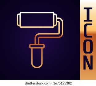 Icono de pincel de rodillo dorado aislado en fondo negro.  Ilustración vectorial