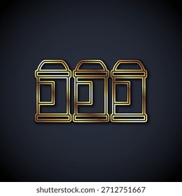 Línea dorada Icono de lata de pintura aislado sobre fondo negro.  Vector