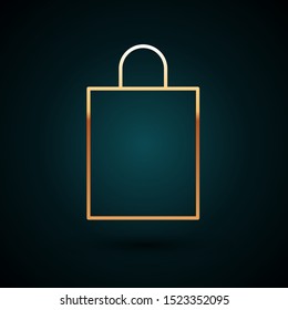 Gold line Paper shopping bag icon isolated on dark blue background. Package sign.  Vector Illustration