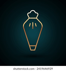 Gold line Pastry bag for decorate cakes with cream icon isolated on dark blue background. Kitchenware and utensils.  Vector
