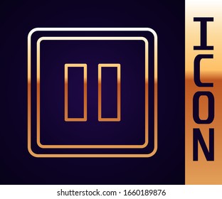 Gold line Pause button icon isolated on black background.  Vector Illustration