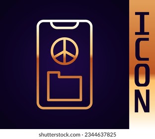 Gold line Peace icon isolated on black background. Hippie symbol of peace.  Vector