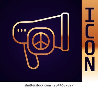 Gold line Peace icon isolated on black background. Hippie symbol of peace.  Vector